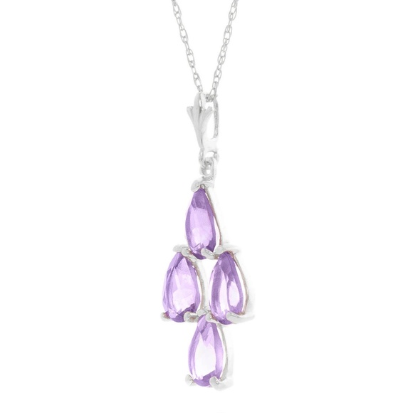 14K. SOLID GOLD NECKLACE WITH NATURAL AMETHYSTS (White Gold) - Picture 2 of 7